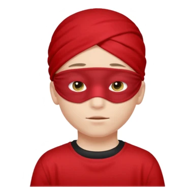 boy wearing red cloth over only eyes boy wears black t-shirt sticker