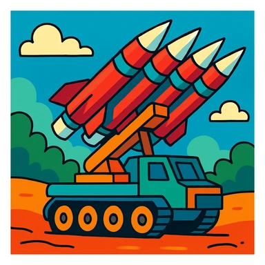 missile battery, vibrant cartoon style sticker