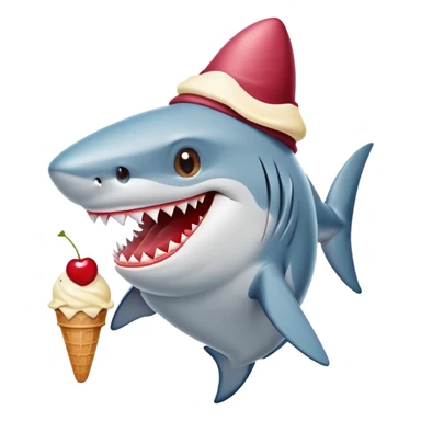 Shark with a scoop of ice cream and cherry    As his hat sticker