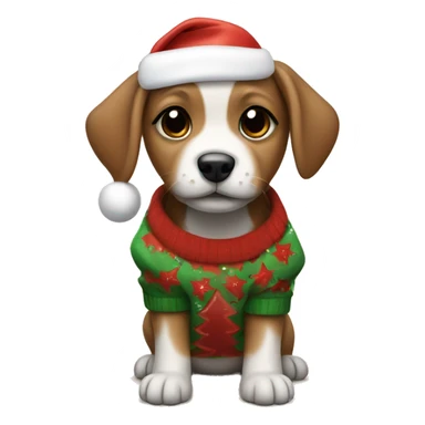 Puppy wearing a Christmas jersey and Santa hat sticker