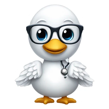 a swan with wings dressed as a clinician with glasses and a stethoscope sticker