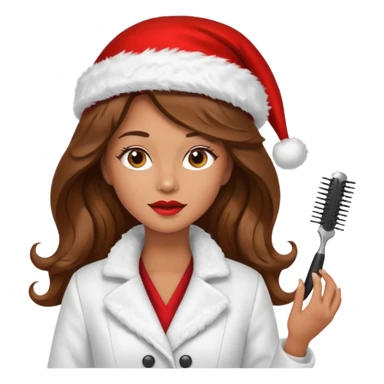 mujer peinandose en la peluqueria y con un gorro de navidad, cabello largo café y ondulado sticker
