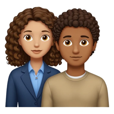 white male with short, straight, medium brown hair, shorter mixed toned woman with long curly dark brown hair, relationship sticker