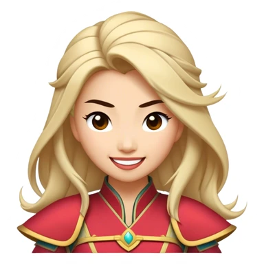 Cinematic Playful Mulan Portrait Emoji, Mid-laugh with a strand of hair falling over her face, adjusting her armor, eyes full of adventure, exuding an irresistible mix of beauty and fun, the perfect blend of warrior and princess! sticker