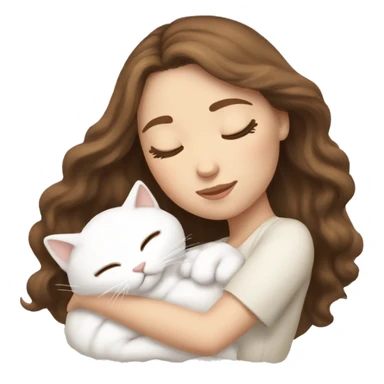 White girl brown hair sleeping with white kitty sticker
