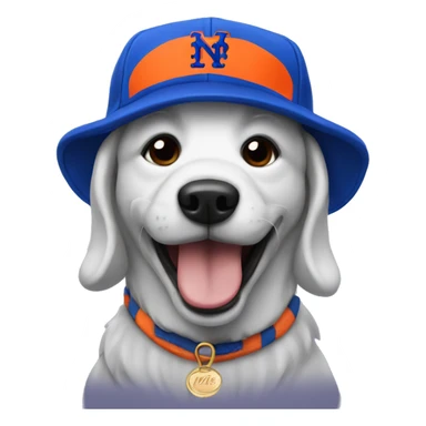 Dog wearing a Mets hat sticker