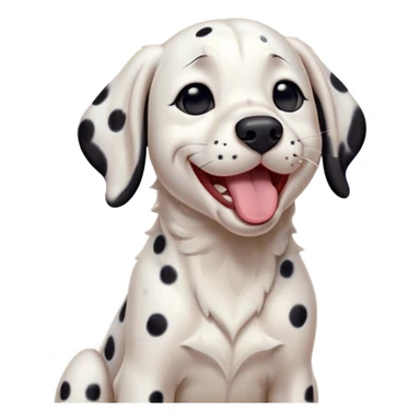 Cinematic Cute Yawning Dalmatian Portrait Emoji, Head tilted slightly with a dramatic, wide-open yawn, revealing a pristine white coat with bold black spots, floppy ears slightly drooping, round dark eyes barely open in drowsy contentment, Simplified yet irresistibly adorable features, highly detailed, glowing with a soft, cozy glow, high shine, relaxed yet expressive, stylized with a touch of whimsy, bright and endearing, soft glowing outline, capturing the essence of a sleepy yet affectionate companion, so drowsy it feels like it could stretch right out of the screen and curl up for a nap! sticker