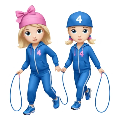 three big emojis: 👧🏻🎀 (doll girl), 😀👕4️⃣5️⃣6️⃣🤾 (player jumping rope in tracksuit 456), 👦🏻🧢 (boy with cap). sticker