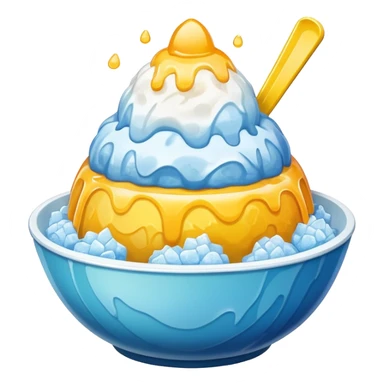 bowl of shaved ice topped with yellow syrup sticker
