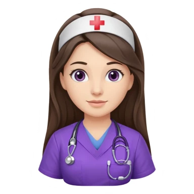 pretty brunette nurse with long hair in purple scrubs sticker