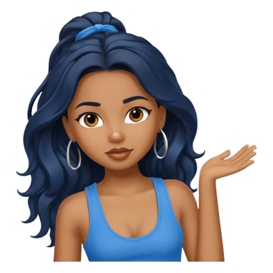 a pretty bratz brown girl with long wavy black color hair and a blue tank top on sticker