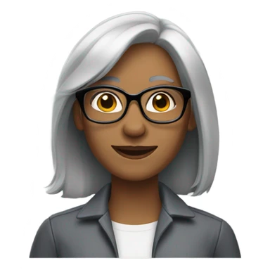 40 year old girl, shoulder length straight gray hair with thick glasses sticker