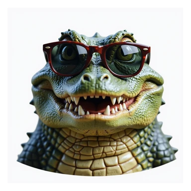 realistic crocodile wearing sunglasses, detailed, photorealistic style, emoji sticker