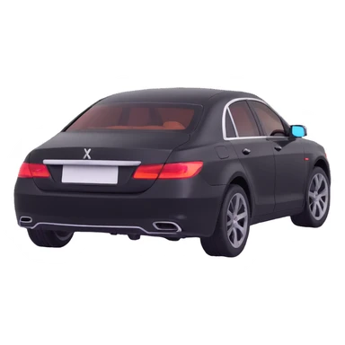 black luxury car with a visible dent, hammer and rod forming an X on the rear right corner, reflection lamp above rear illuminating damaged area, elegant and modern sticker