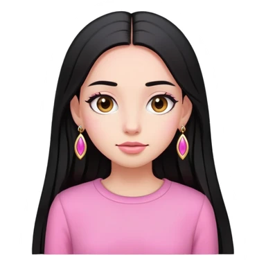 A girl wearing pink clothes, long black straight hair and earrings sticker