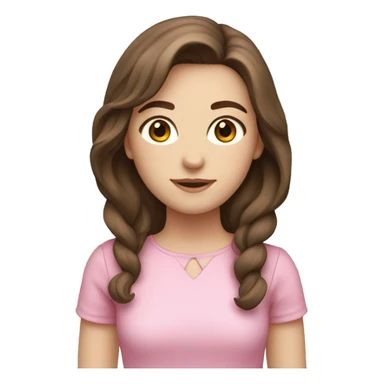 girl with brown hair and pale skin, brown eyes with pink outfit sticker