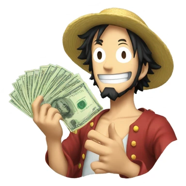 One Piece Ruffy with money in his hand sticker