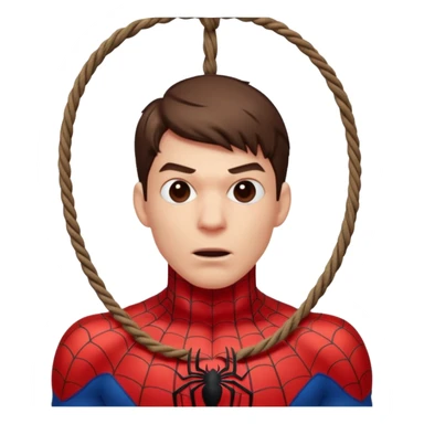 spiderman hanging himself with a noose made of webs by the throat sticker