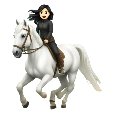 white horse riding german  cute Girl black Hair sticker