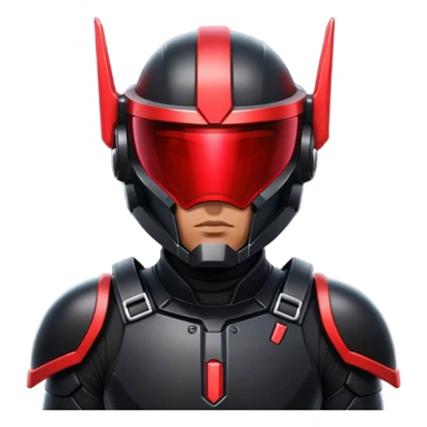 A futuristic man bounty hunter in sleek black armor, glowing red visor in the dark sticker
