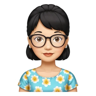 filipino woman black hair in one pony tail with straight bangs and big glasses, 60 yr old, nice dress

 sticker