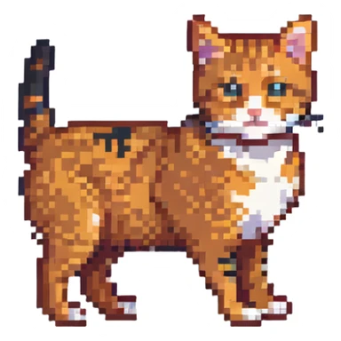 orange tabby cat with black stripes, pixel art style sticker