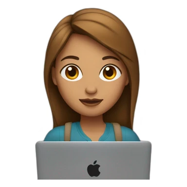 Mujer joven con cabello castaño con MacBook sticker