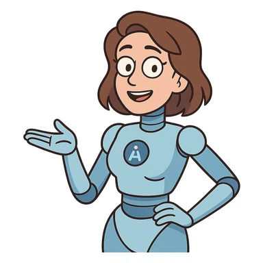 flat toon style AI agent with human-like female face, modern and approachable sticker