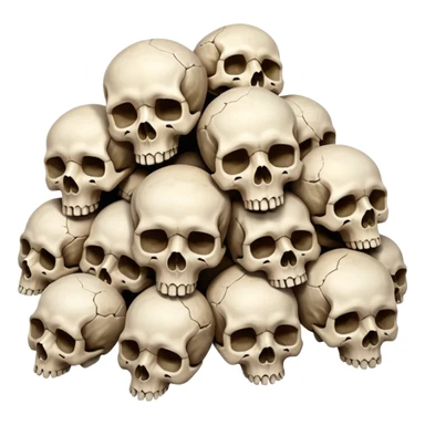 Piles of Skulls, filling the whole screen, top down perspective, in the style of gritty realism sticker