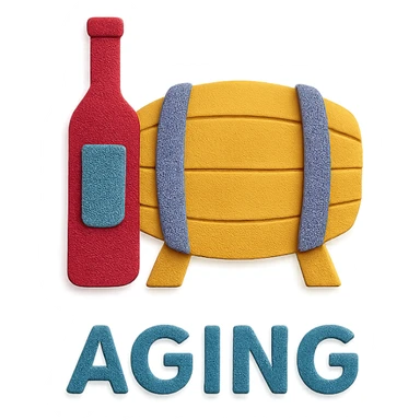 icon representing the 'aging' step in wine making process, paper craft style sticker