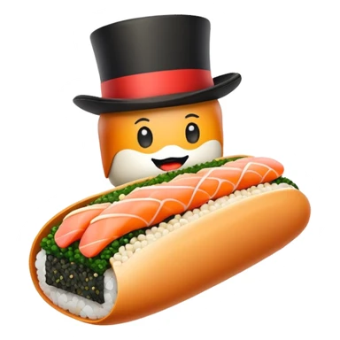 Sushi hotdog with top hat sticker