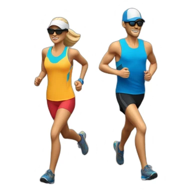 a pair of trail runners running with cap a light Running Vest and a pair of sunglasses sticker