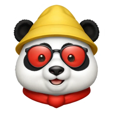 panda with yellow conical hat, red glass sticker