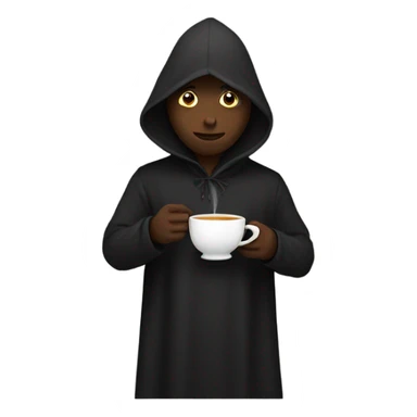 Black hooded figure with a cup of tea sticker