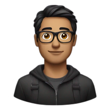 A man with black hair with the Instagram logo behind him, wearing black glasses sticker