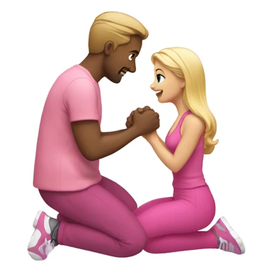 Man kneeling in front of woman with pink clothes and blonde hair  sticker