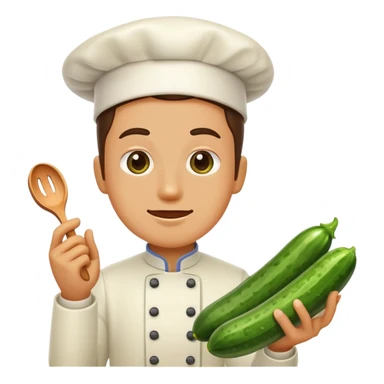a human with an cucber in the right hand and it a emoji cooking sticker