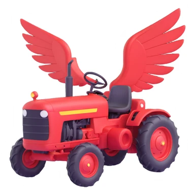 tractor with a smiling face and flying wings, 3D emoji style sticker