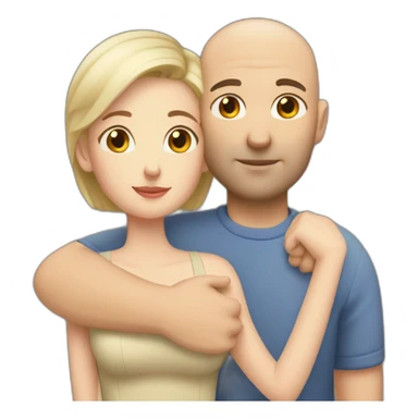 Bald Caucasian man and Caucasian woman with short dark hair intimate hug sticker