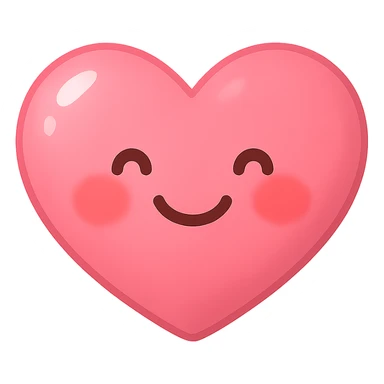 a cute pink heart emoji, shiny, with a smiling face, blushing cheeks sticker