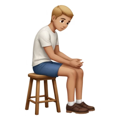 a person sitting on a stool with straight back turn in straight body putting their hands on both legs. sticker