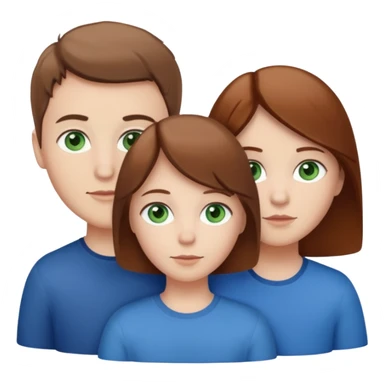 3 white siblings. Sibling 1 - Oldest sibling, white female, with brown hair and green eyes. Sibling 2 - Middle sibling, white male, with brown hair and brown eyes. Sibling 3 - Youngest sibling, white female, with brown hair and Blue eyes. sticker