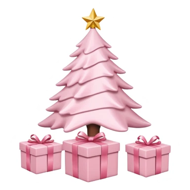 Light pink Christmas gifts under a white Christmas tree sticker