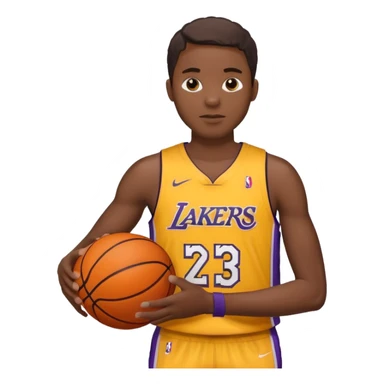 Joven con uniforme de basquetball laker sosteniendo una pelota de basquet sticker