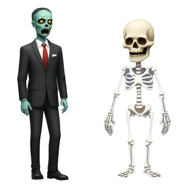 zombie in suit next to skeleton in suit sticker
