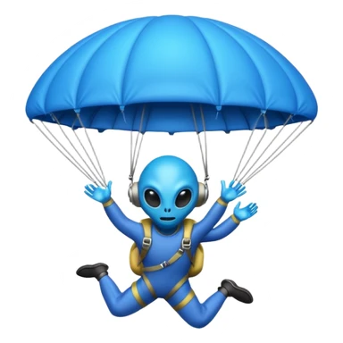 Skydiving blue alien with parachute and UFO sticker