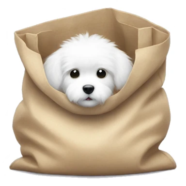 small white fluffy puppy in a big bag sticker