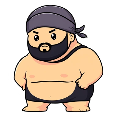 White skin fat guy with black durag, light stubble beard of a few days in wrestling singlet sticker