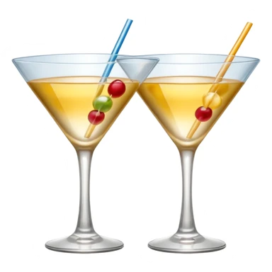 two realistic glasses of cocktail in emoji style,  martini glass shape, no straw, no fruit, no ice, no Cocktail sticks sticker