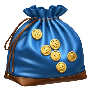 blue coins inside an opened brown money bag  sticker